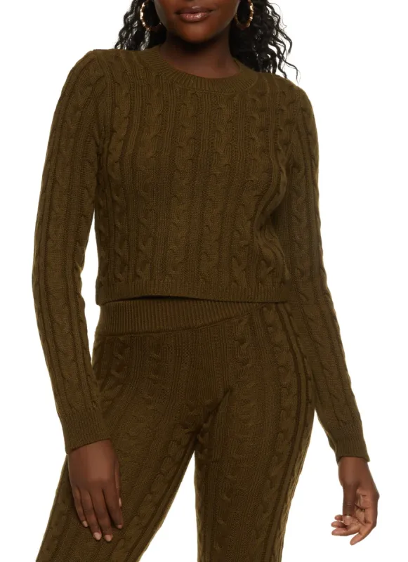 Cable Knit Crew Neck Cropped Sweater sold by Rainbow