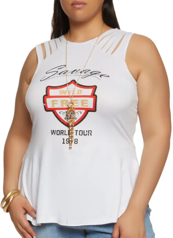 Plus Size Savage Wild Free Laser Cut Tank Top with Necklace sold by Rainbow