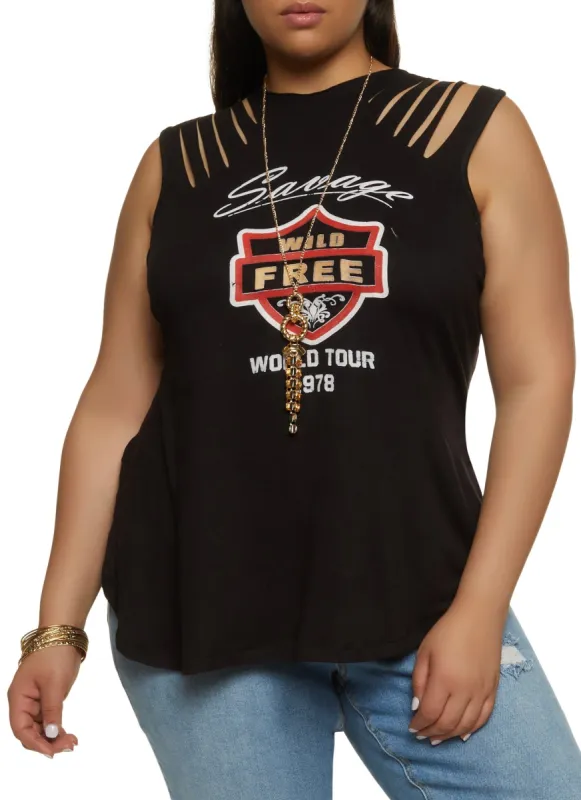 Plus Size Savage Wild Free Laser Cut Tank Top with Necklace sold by Rainbow