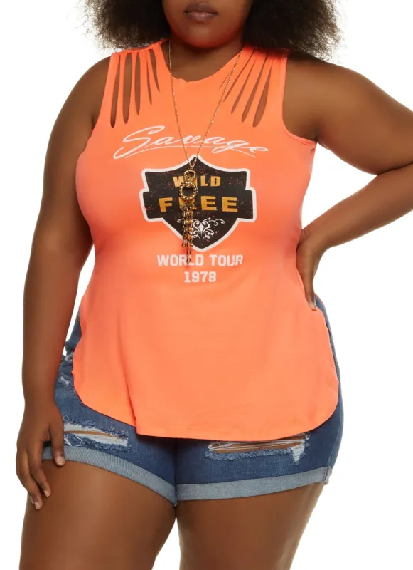 Plus Size Savage Wild Free Laser Cut Tank Top with Necklace sold by Rainbow
