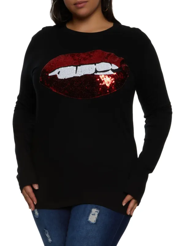Plus Size Sequin Lip Graphic Tee sold by Rainbow