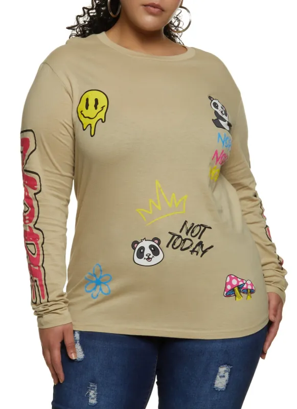 Plus Size Nope Not Today Long Sleeve Graphic Tee sold by Rainbow