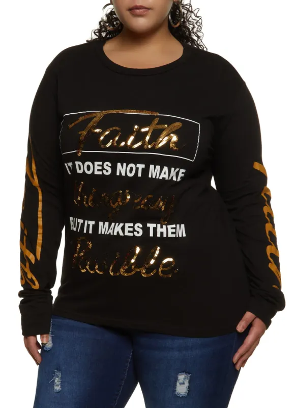 Plus Size Faith Sequin Graphic Tee sold by Rainbow