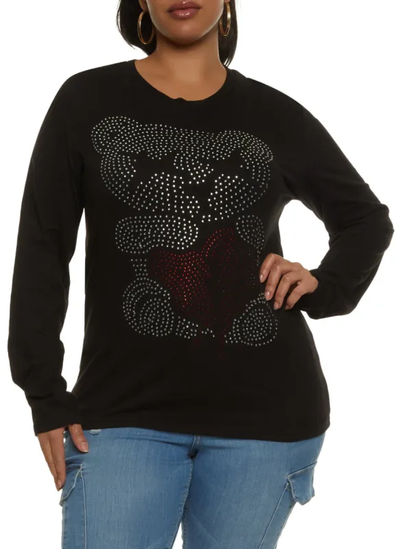 Plus Size Bear Studded Graphic Tee sold by Rainbow