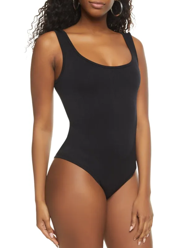 Ribbed Knit Scoop Neck Sleeveless Bodysuit sold by Rainbow