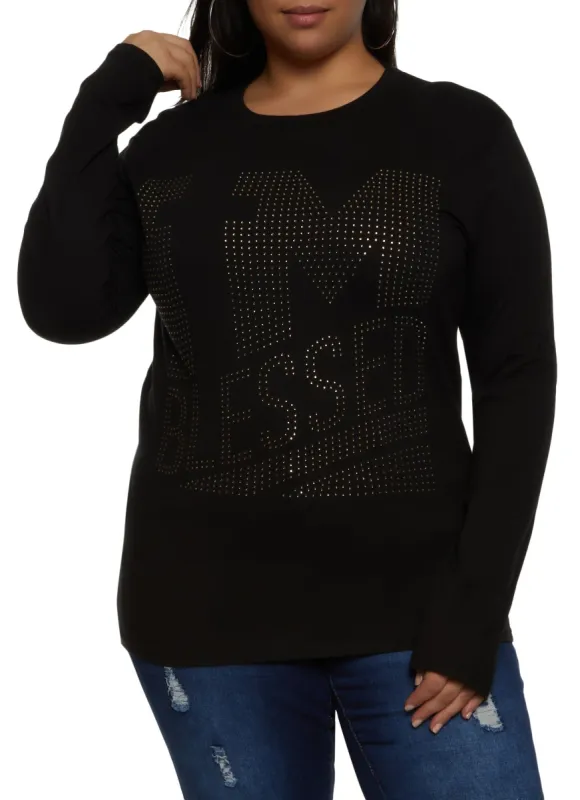 Plus Size Im Blessed Studded Graphic Tee sold by Rainbow