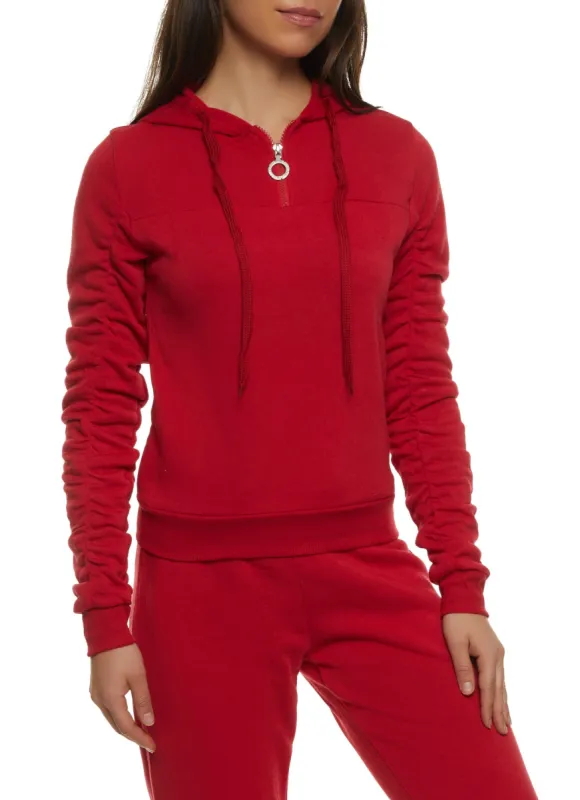 Ruched Sleeve Half Zip Hoodie sold by Rainbow
