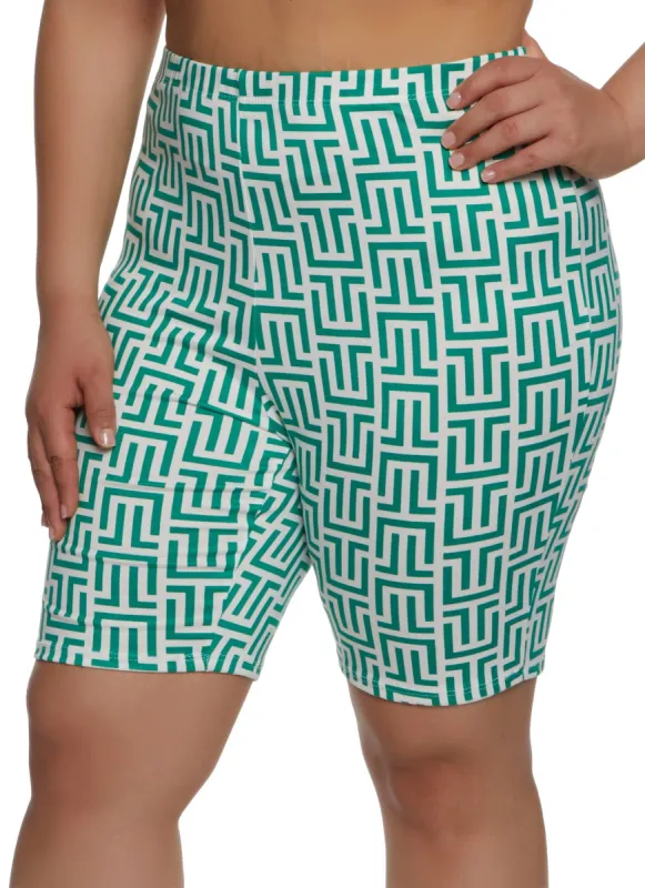 Plus Size Greek Key Print High Waist Biker Shorts sold by Rainbow