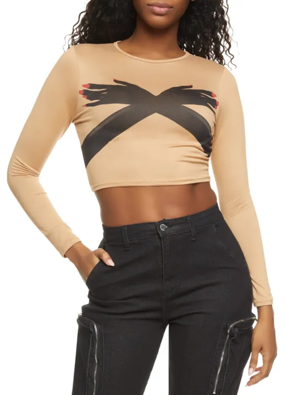Criss Cross Hand Print Graphic Crop Top made by Rainbow