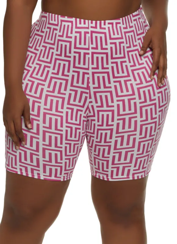 Plus Size Greek Key Print High Waist Biker Shorts sold by Rainbow