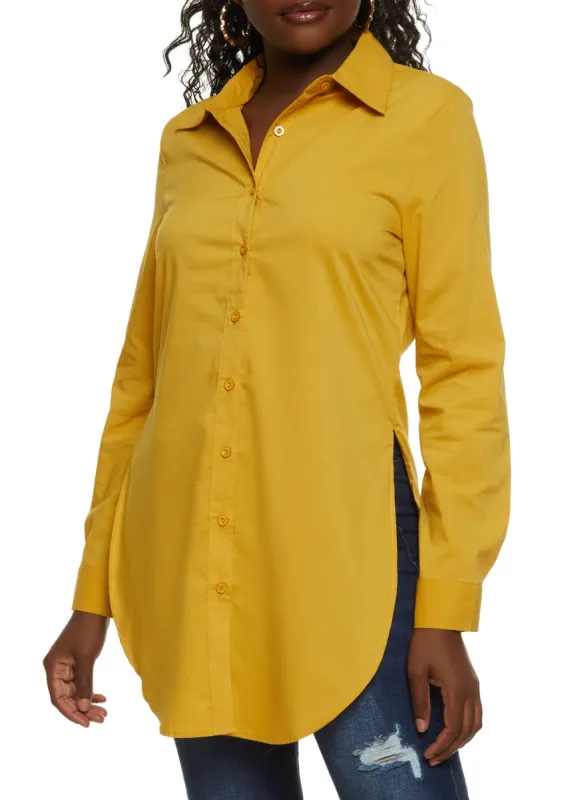 Poplin Button Front Tunic Shirt sold by Rainbow