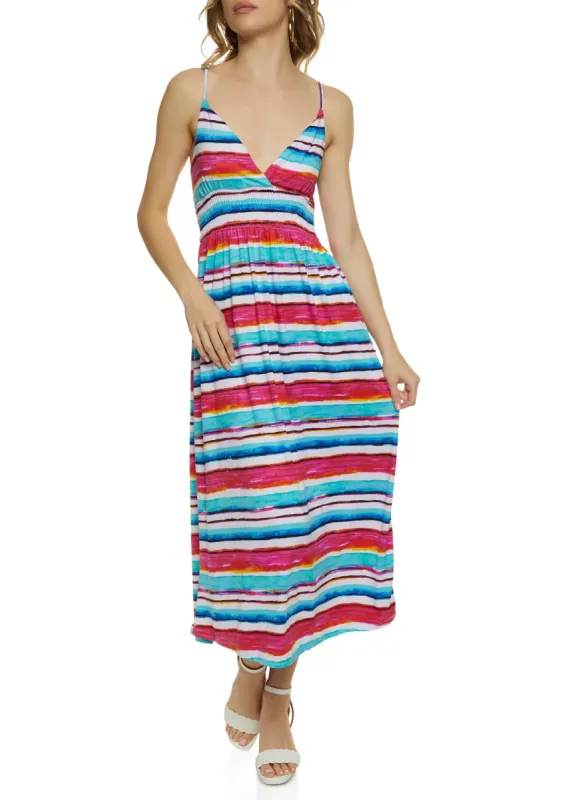 Striped Smocked Waist Maxi Dress sold by Rainbow