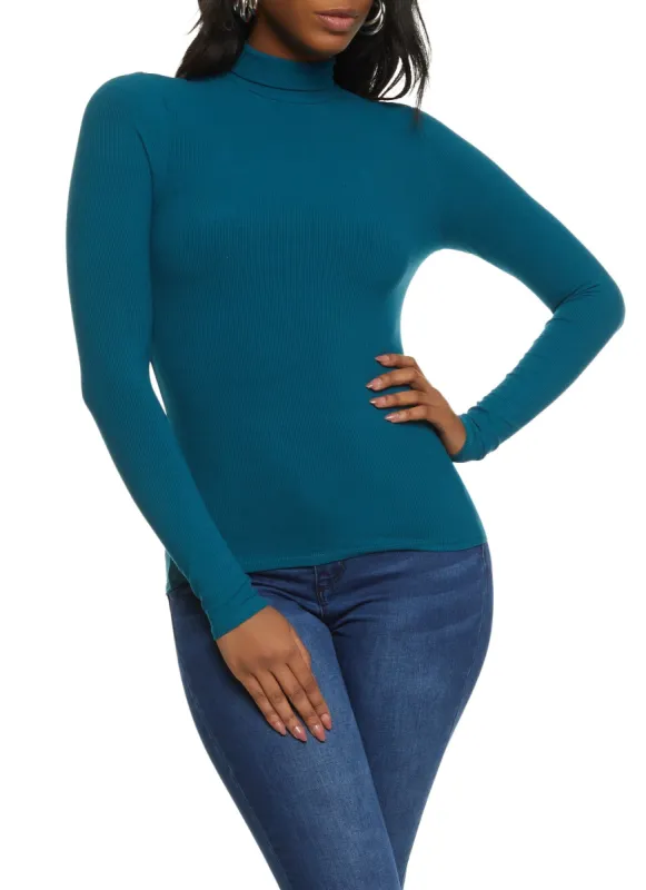 Solid Ribbed Knit Turtleneck Top sold by Rainbow