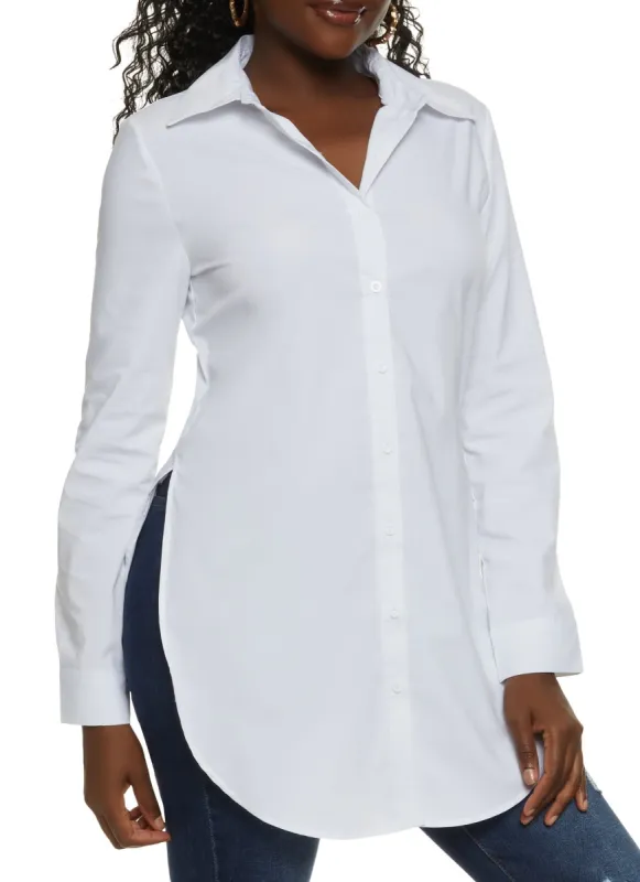 Poplin Button Front Tunic Shirt sold by Rainbow