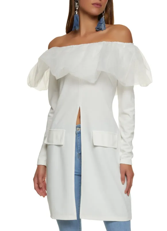 Slit Hem Tulle Off the Shoulder Blouse sold by Rainbow