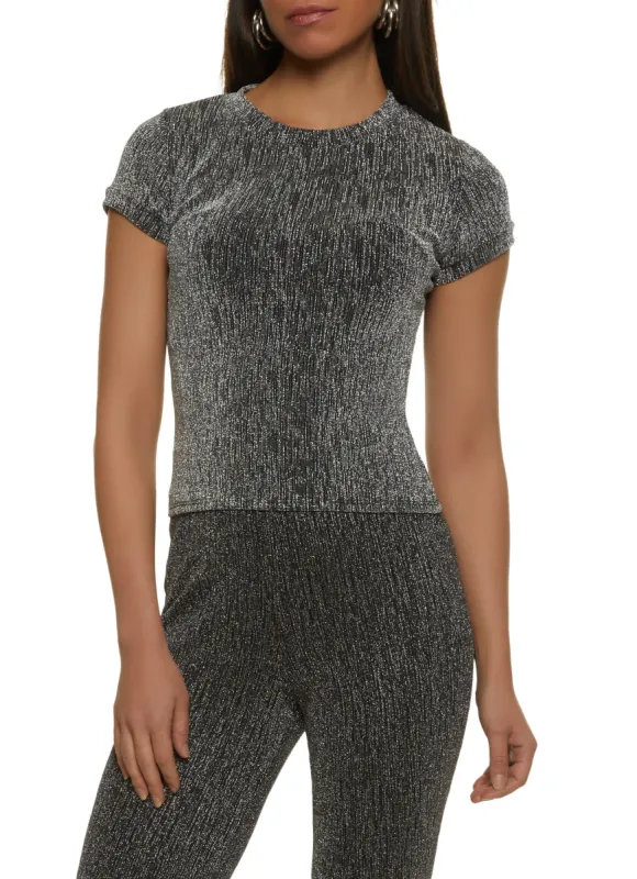 Lurex Crew Neck Short Sleeve Top sold by Rainbow