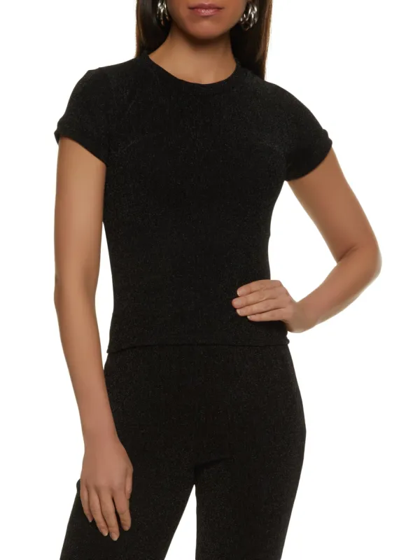 Lurex Crew Neck Short Sleeve Top sold by Rainbow