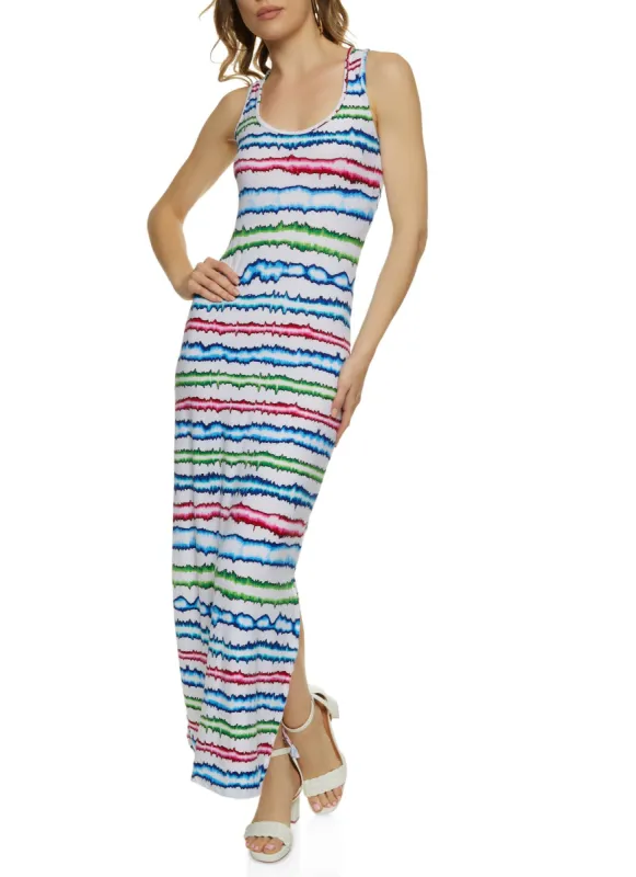 Tie Dye Striped Scoop Neck Tank Dress sold by Rainbow