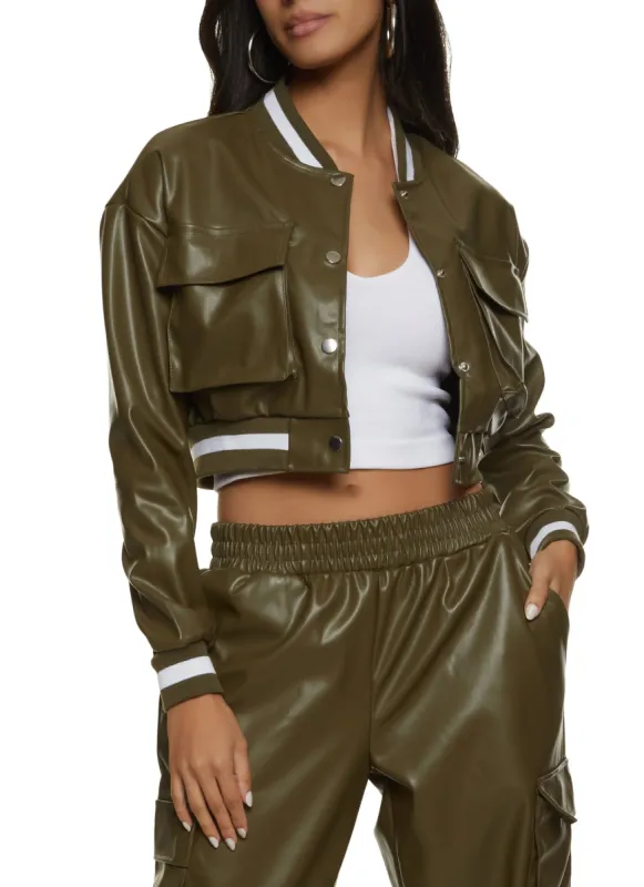 Faux Leather Pocket Detail Bomber Jacket sold by Rainbow