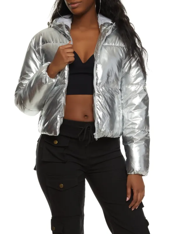 Zip Front Hooded Puffer Jacket sold by Rainbow