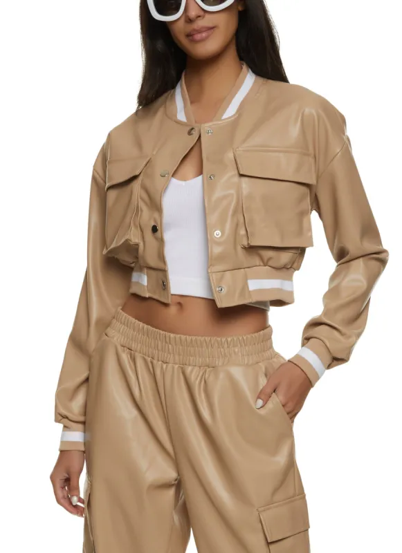 Faux Leather Pocket Detail Bomber Jacket sold by Rainbow