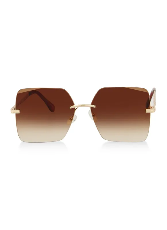 Chain Link Temple Detail Rimless Sunglasses sold by Rainbow