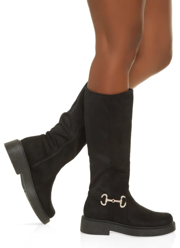 Rhinestone Horsebit Zip Tall Boots sold by Rainbow
