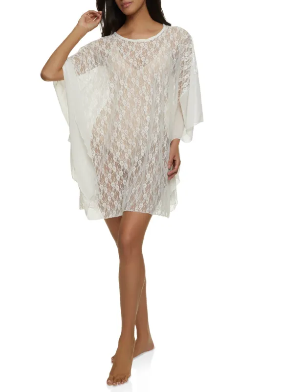 Lace Chiffon Sleeve Detail Cover Up sold by Rainbow