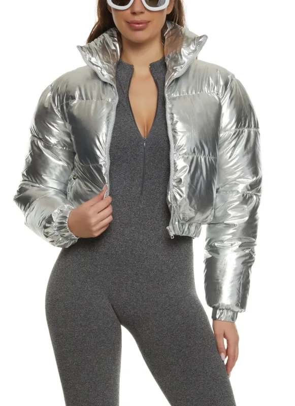 Mock Neck Zip Front Puffer Jacket sold by Rainbow