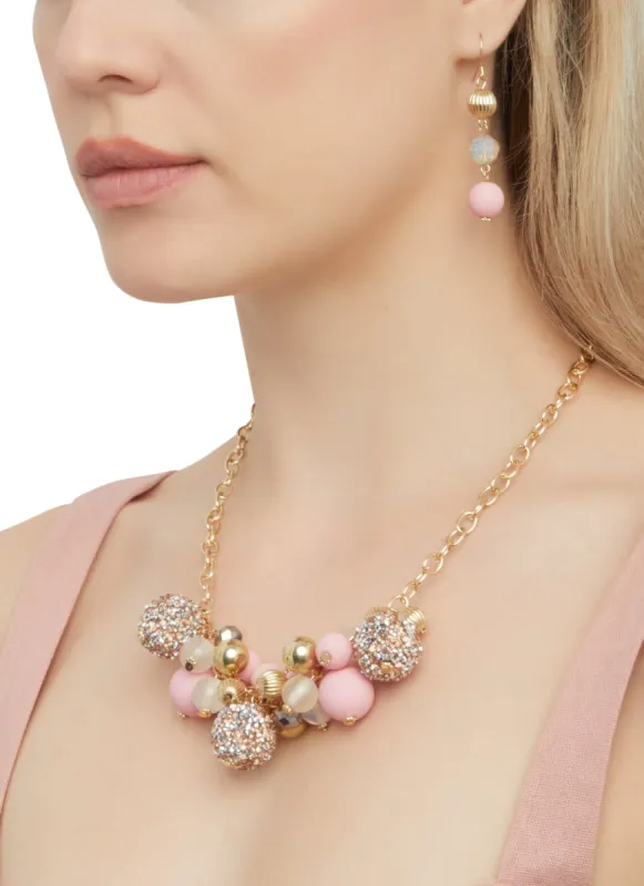 Beaded Ball Cluster Necklace and Drop Earrings sold by Rainbow