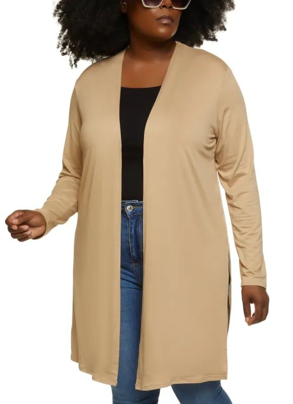 Plus Size Soft Knit Solid Duster sold by Rainbow