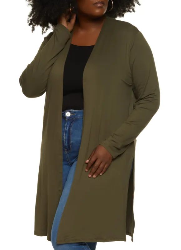 Plus Size Soft Knit Solid Duster sold by Rainbow