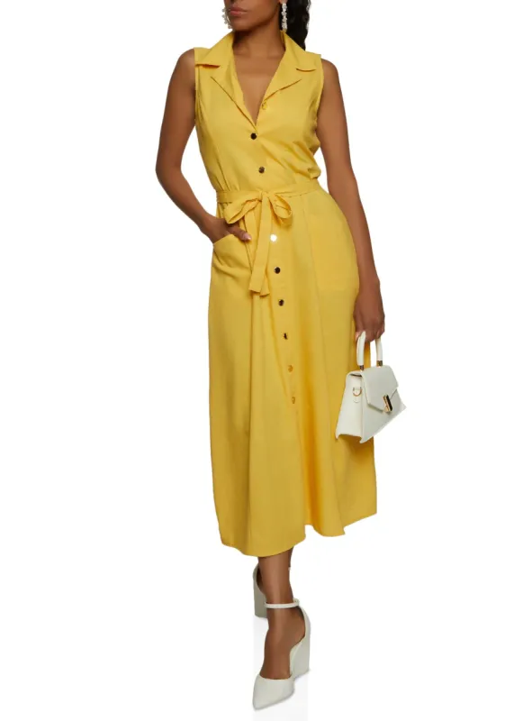 Linen Sleeveless Button Front Shirt Dress sold by Rainbow