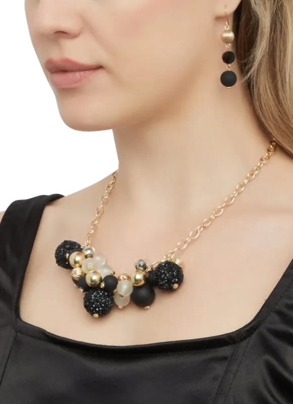 Beaded Ball Cluster Necklace and Drop Earrings sold by Rainbow