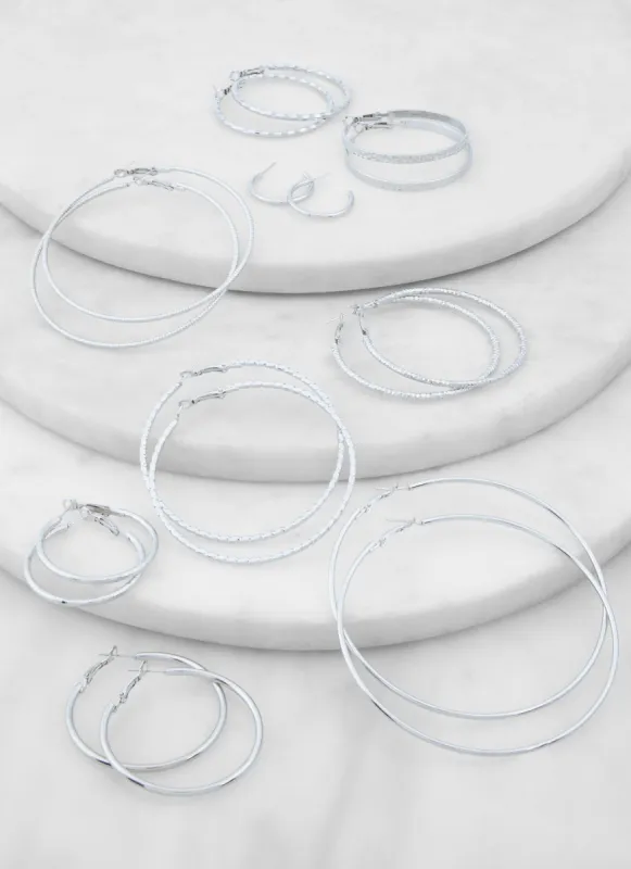 9 Pack Assorted Metallic Hoop Earrings sold by Rainbow
