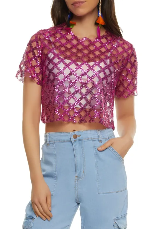 Tulle Sequin Crop Top sold by Rainbow