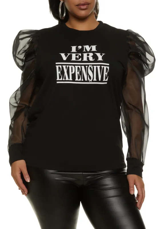 Plus Size Organza Puff Sleeve Graphic Top sold by Rainbow