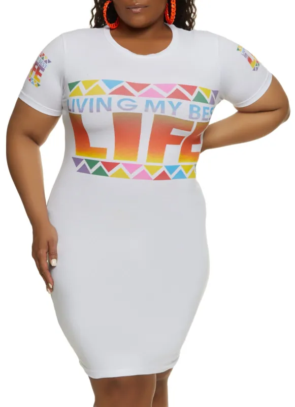 Plus Size Living My Best Life Graphic T Shirt Dress sold by Rainbow
