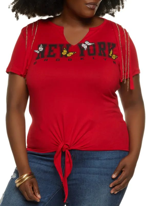 Plus Size New York Graphic Chain Fringe Tee sold by Rainbow