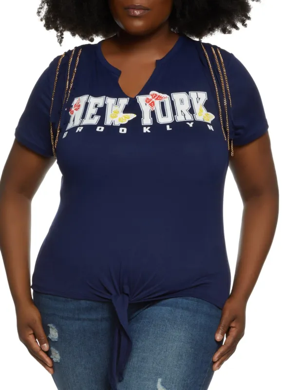 Plus Size New York Graphic Chain Fringe Tee sold by Rainbow
