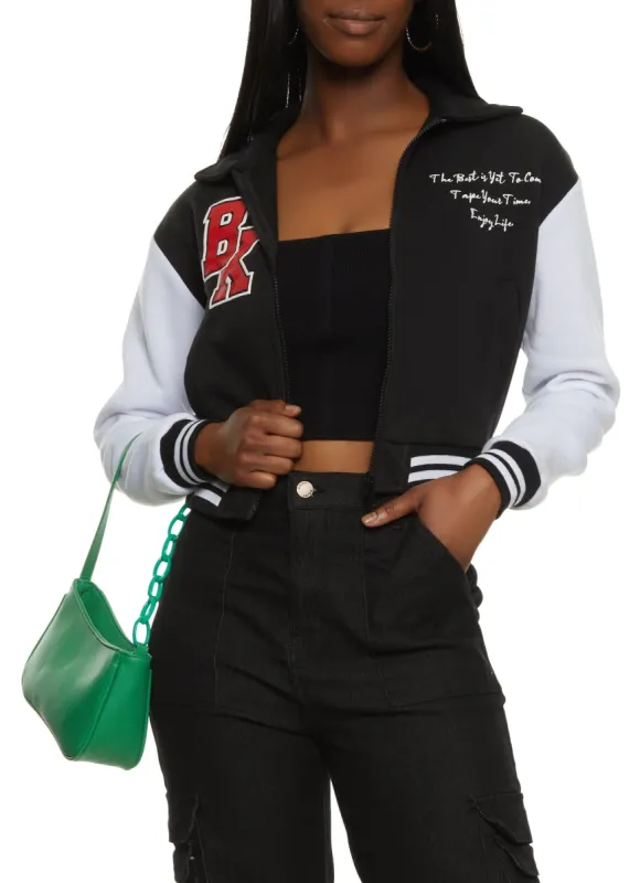 BK Initial Patch Zip Front Varsity Jacket sold by Rainbow