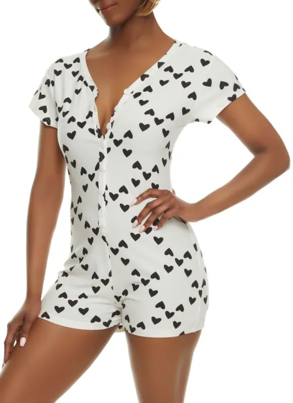 Babe Heart Print Pajama Romper sold by Rainbow