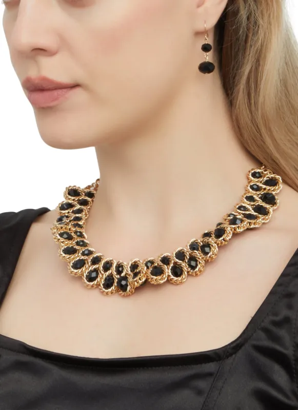 Beaded Metallic Necklace and Drop Earrings sold by Rainbow