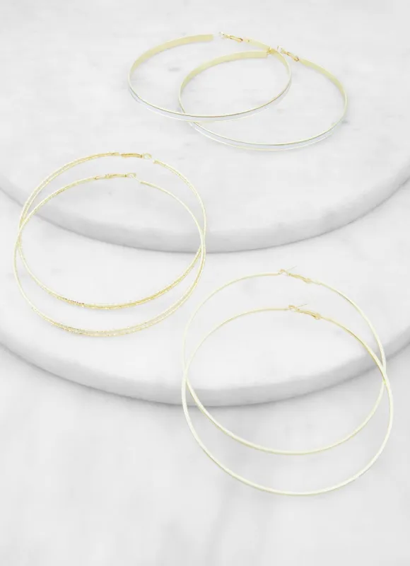 Jumbo Metallic Hoop Earring Trio sold by Rainbow