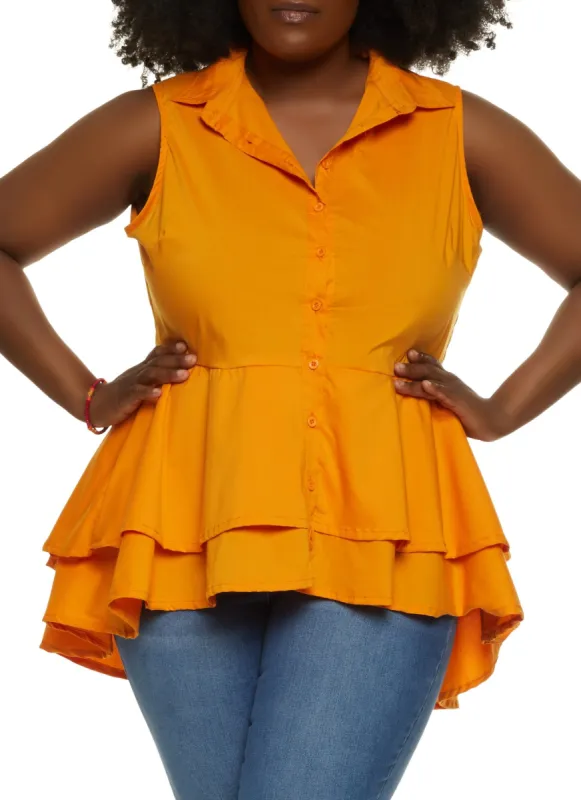 Plus Size Button Front Flounce Hem Blouse sold by Rainbow