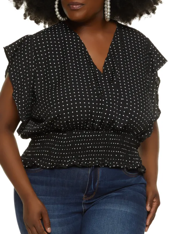 Plus Size Polka Dot Print Wrap Top sold by Rainbow