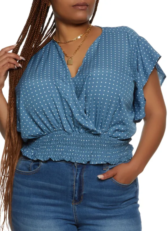 Plus Size Polka Dot Print Wrap Top sold by Rainbow