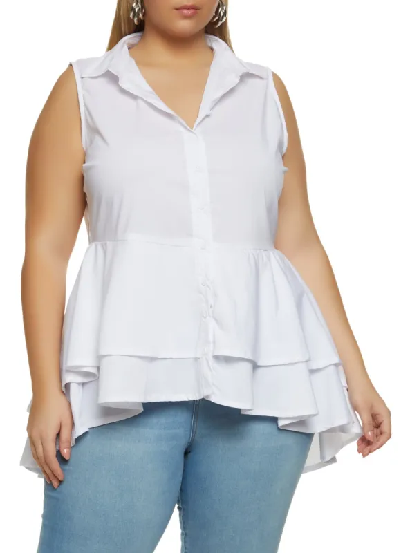 Plus Size Button Front Flounce Hem Blouse sold by Rainbow