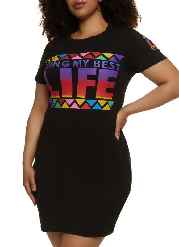 Plus Size Living My Best Life Graphic T Shirt Dress sold by Rainbow
