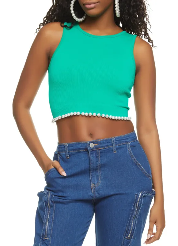 Faux Pearl Trim Tank Top sold by Rainbow